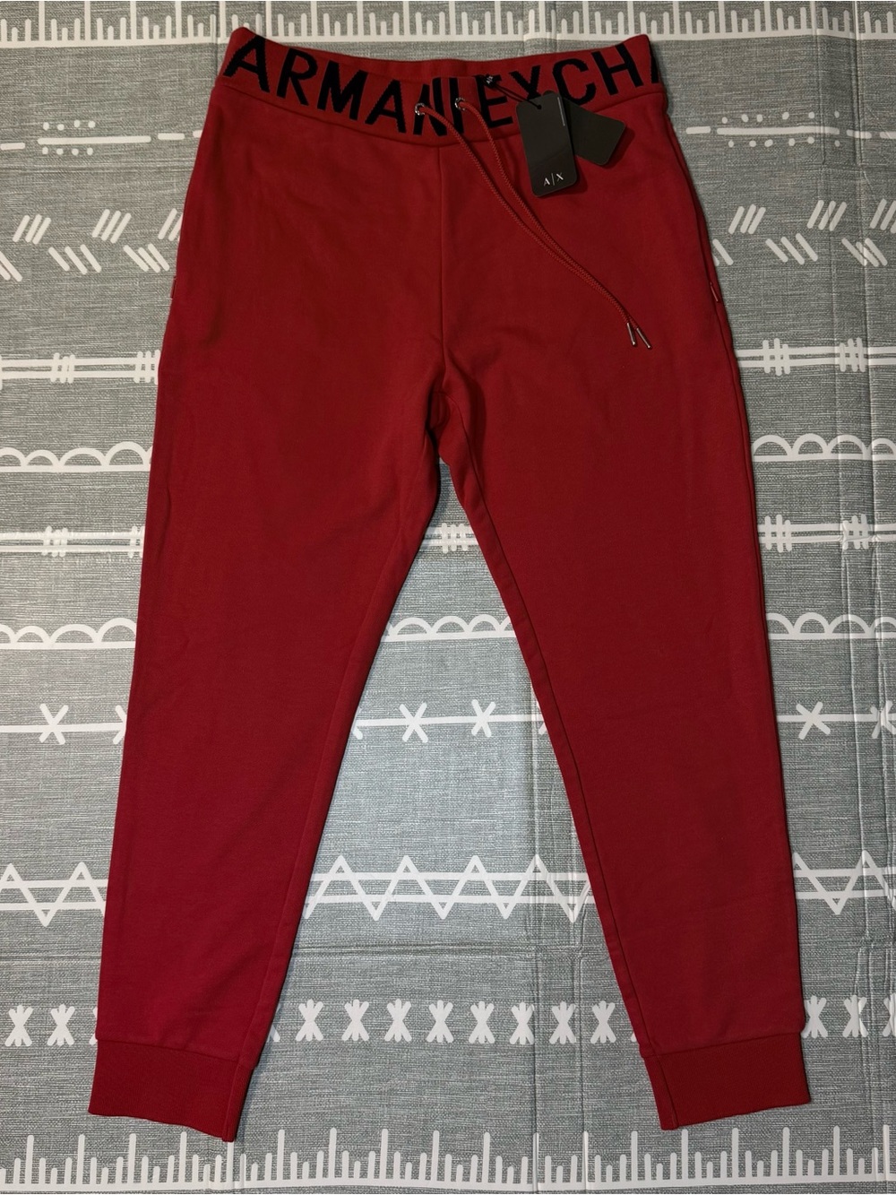 Armani Exchange Men's Deep Red Logo Waist Joggers
